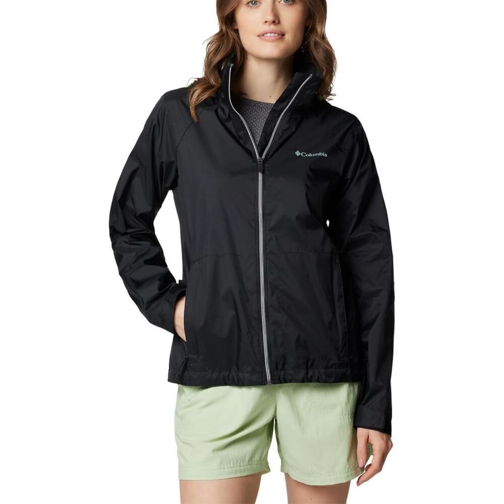 Columbia Women's Switchback III Windbreaker Jacket Full Zip Hooded Black Size XL